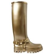 Gouden Metallic Rubberen Regenlaarzen Dolce & Gabbana , Yellow , Dames