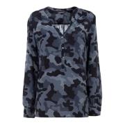 Camo Print Blouse voor Vrouwen Tommy Hilfiger , Blue , Dames