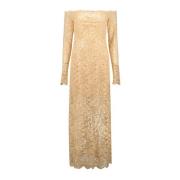 Elegante Kant Maxi Jurk Paco Rabanne , Beige , Dames