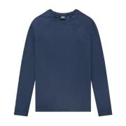 Oblique Crew Neck Jumper Kultivate , Blue , Heren