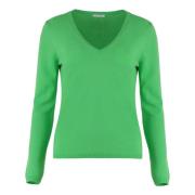 Luxe Cashmere Sweater Ribgebreide Randen Malo , Green , Dames