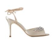 Beige Satijnen Kristal Sandalen Manolo Blahnik , Beige , Dames