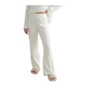 Almond White Rib Knit Pants Aim'n , White , Dames