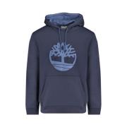 Blauwe Katoenen Hoodie Sweatshirt met Logo Timberland , Blue , Heren