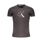 Zwart Katoenen T-shirt met Print Logo Calvin Klein , Black , Heren