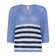 Gestreepte Tape Garen Trui Blouse Skovhuus , Blue , Dames