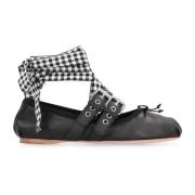 Zwarte Leren Ballerina Flats Miu Miu , Black , Dames