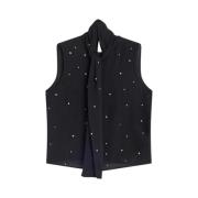 Zwarte Georgette Blouse met Swarovski Borduurwerk Semicouture , Black ...