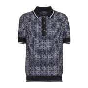 Gebreide Jacquard Poloshirt Balmain , Black , Heren