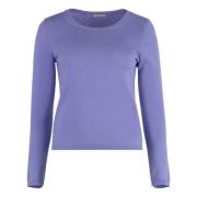 Luxe Cashmere Sweater met Ribgebreide Randen Malo , Purple , Dames