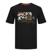 Luke T-shirt Korte Mouw Jack & Jones , Black , Heren