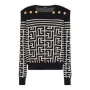 Gestreepte wollen trui met monogram Balmain , Black , Dames