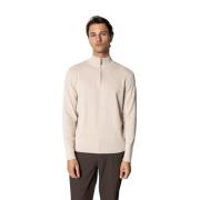 Katoenen Half-Zip Gebreide Trui Clean Cut , Beige , Heren