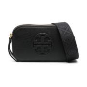 Zwarte Leren Schoudertas met Dubbele Ritssluiting Tory Burch , Black ,...