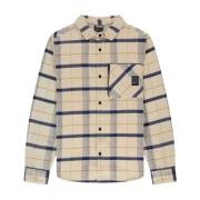 Geruit Overshirt met Appliqué Badge Kultivate , Beige , Heren