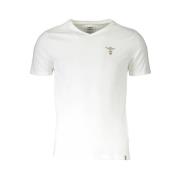 Wit Katoen V-Hals Logo T-Shirt Aeronautica Militare , White , Heren