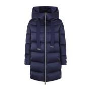 Blauwe Satijnen Hooded Donsjas Herno , Blue , Dames