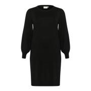 Zwart Diep Gebreide Jurk met Pofmouwen Kaffe Curve , Black , Dames