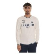 Ronde hals trui met logo La Martina , White , Heren