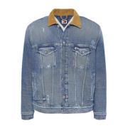 Versleten Denim Truckerjack Tommy Jeans , Blue , Heren