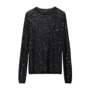 Sprankelende longsleeve gebreide top Roberto Collina , Black , Dames