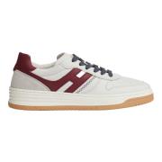 Bordeaux Leren Basket Style Sneakers Hogan , White , Heren