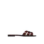 Bruin Leren Platte Sandalen Saint Laurent , Brown , Dames