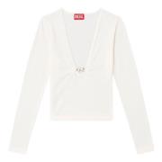 Witte Wol V-Hals Trui Diesel , White , Dames