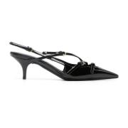 Zwarte Leren Slingback Pumps Miu Miu , Black , Dames