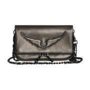 Grijze Metallic Leren Nano Rock Clutch Zadig & Voltaire , Gray , Dames