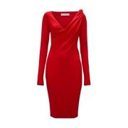 Rode Midi Jurk V-Hals Gedrapeerd JW Anderson , Red , Dames