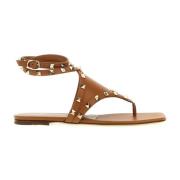 Bruine platte sandalen met gouden studs Valentino Garavani , Brown , D...