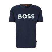 Blauw Katoenen T-shirt met Logoprint Boss Orange , Blue , Heren