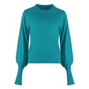 Luxe Cashmere Sweater Ribgebreide Randen Malo , Blue , Dames