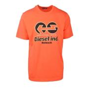 Casual Katoenmix T-shirt Diesel , Orange , Heren