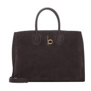 Bruin Leren Schoudertas met B-Klep Burberry , Brown , Dames