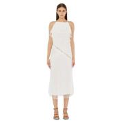 Witte Franje Midi Jurk Kantafwerking Christopher Esber , White , Dames