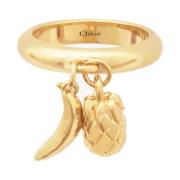 Gouden Charms Ring met Ananas en Banaan Chloé , Yellow , Dames