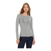 Katoenen T-shirt - Regular Fit, Lange Mouw Guess , Gray , Dames