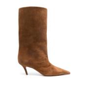 Stijlvolle Leren Laarzen in Cognac Amina Muaddi , Brown , Dames