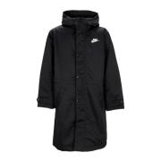 Sherpa Gevoerde Capuchon Lange Jas Zwart/Wit Nike , Black , Heren