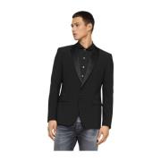 Wollen Single-Breasted Blazer Dondup , Black , Heren