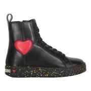 Hoge leren sneakers met zijrits Love Moschino , Black , Dames