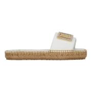 Leren espadrilles met kristallen versiering Love Moschino , White , Da...