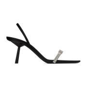 Zwarte Zijden Sandalen met Kristaldetails Saint Laurent , Black , Dame...