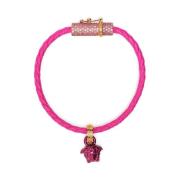 Medusa Kristal Gevlochten Roze Leren Armband Versace , Pink , Dames