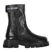 Leren Logo Detail Booties Love Moschino , Black , Dames