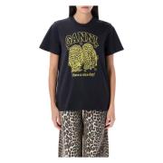 Uilen Grafische Print Katoenen T-Shirt Ganni , Black , Dames