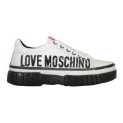 Leren Lage Sneakers met Contrasterende Details Love Moschino , White ,...