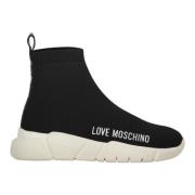 Gebreide Sneakers met Achterlogo Detail Love Moschino , Black , Dames